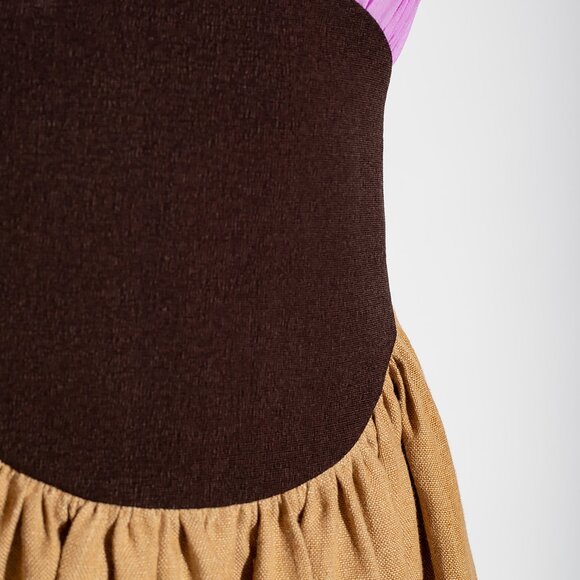 Tory Burch ! silk Chiffon Linen Burlap Dress in Lilac and Tan ( 2) - Picture 5 of 17